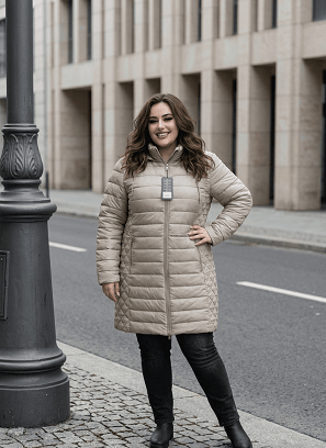 Hosszított fazonú női átmeneti kabát 5xl-es bézs
